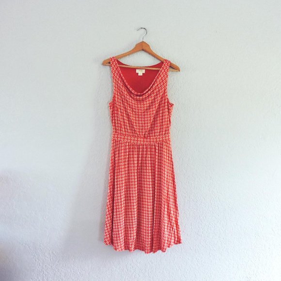 Anthropologie Maeve Dress Sz S Daisy Floral Print soft knit cowl neck orange/red - Picture 2 of 13